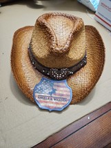 Cowboy Hat Heart Crystal Straw  Studded Leather Western Concert Fancy Hat - $29.65