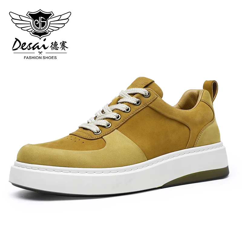 Full Grain Leather Men Casual Shoes Comfortable Thick Bottom Male Sneake... - £114.45 GBP