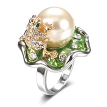 Hot Animal Jewelry Frog Rings Fashion Green Enamel Wide Ring For Woman Party Cry - £6.96 GBP