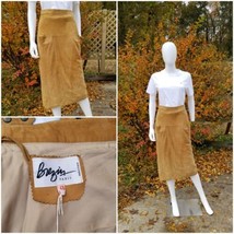 Vintage BREZIN Paris Camel real Suede Midi pencil Skirt Size 40 W27-28&quot; ... - $107.91