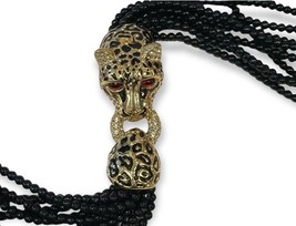 Ciner Black Beaded Enamel Crystal Leopard 8 Strand Necklace Rare - £301.44 GBP