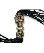 CINER BLACK BEADED Enamel CRYSTAL LEOPARD 8 STRAND NECKLACE RARE - $510.18 CAD