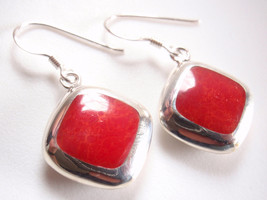 Simulated Coral and Genuine Mother of Pearl 925 Sterling Silver Square Earrings - $17.99