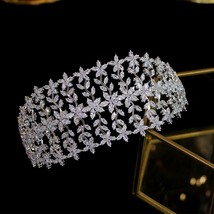 New Luxury Crystal Zirconia Flower Tiaras Headdress Royal Queen Crown For Brides - £110.73 GBP