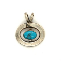 Vintage Signed 925 Sterling Mexico Modernist Open Oval Turquoise Stone Pendant - £75.00 GBP