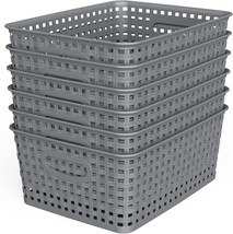 Grey 6-Pack Weave Storage Organizer Baskets Made Of Plastic Are 10&quot; X 7&quot; X 4&quot; In - £28.72 GBP