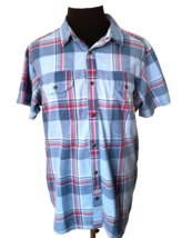 Colombia Sportswear Co. Shirt Men&#39;s Size X-Large Blue Plaid Cotton Red Snaps - £13.45 GBP