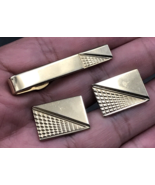 VTG Shields Forced Perspective Gold Tone Cufflinks &amp; Tie Clip Bar Set - £10.92 GBP