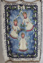 Angel Throw Blanket Tapestry Goodwin Weavers Cotton Blue Silver XMAS USA EVC - £23.33 GBP