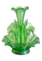 Vintage Fenton 4 Horn Green Satin Opalescent Epergne Centerpiece 13&quot; Tall * - $741.51