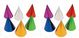 Metallic Cone Celebrate Party Hats Multicolor Assortments 12 Pieces Pack of 2 - £14.01 GBP