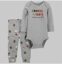 Baby 2pc Cookies for Santa Top and Bottom Set Just One You Carter&#39;s Gray NB 3 M  - £6.30 GBP