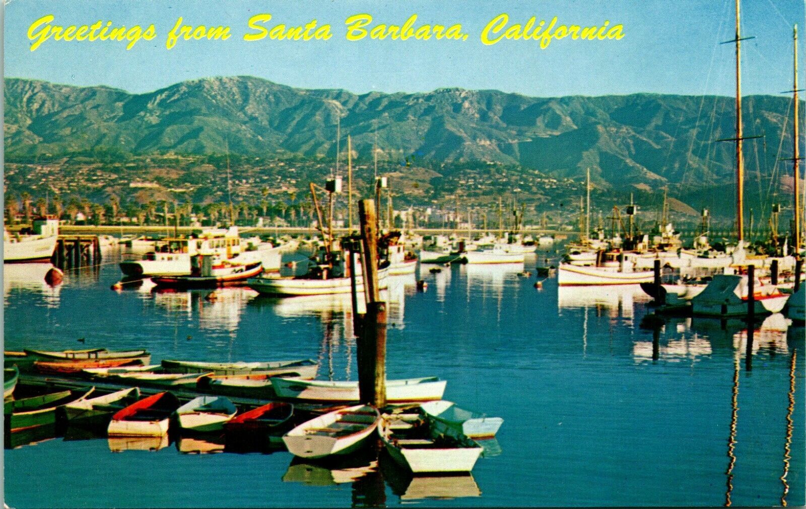 Primary image for Vtg Postcard Greetings from Santa Barbara California CA - Unused Docks w Boats