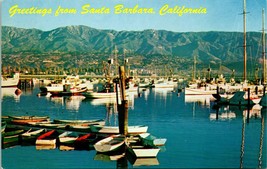 Vtg Postcard Greetings from Santa Barbara California CA - Unused Docks w Boats - £4.69 GBP