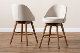 Mara Light Beige Fabric Upholstered Walnut-Swivel Counter Stool Set of 2 - $8,220.06 MXN