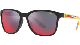 Prada PS 02WS 08W08F Linea Rossa Sunglasses Black Rubber Dark Grey Mirror Blue/R - £143.87 GBP