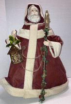 Burgundy Santa Tree Topper or Table Top Christmas Decor Holly Staff 14&quot; - £11.98 GBP