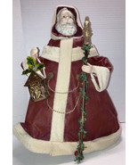 Burgundy Santa Tree Topper or Table Top Christmas Decor Holly Staff 14&quot; - £11.82 GBP