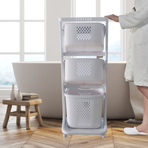 3-Tier Laundry Hamper Basket Sorter Bathroom Organizer with Wheels Movab... - $77.18