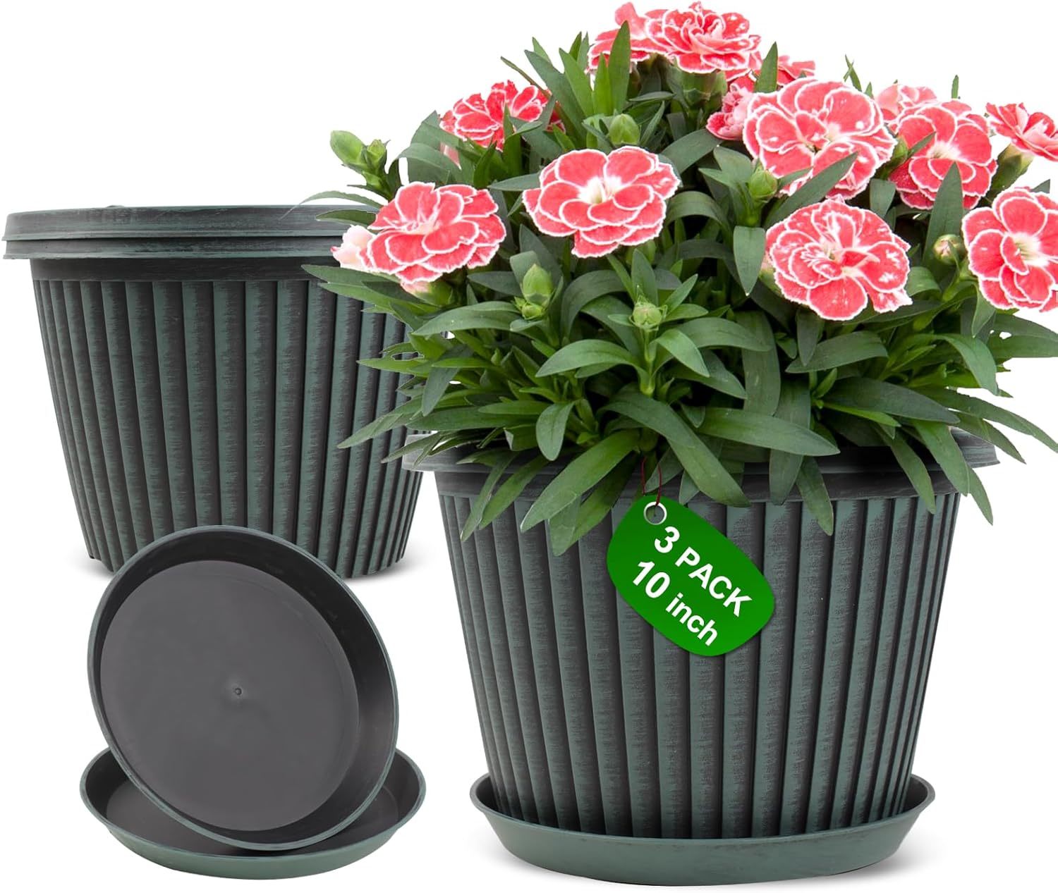 Planter-Pots-For-Plants-Indoor-Outdoor, 3 Pack 10 Inch Plastic Flower Po... - $32.99