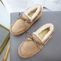 Winter Bow-Knot Loafers Women Flock Fluffy House Shoes Slip On Casual Soft Botto - £29.83 GBP