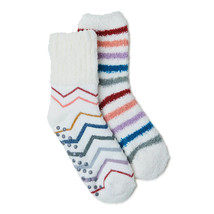 Joyspun Women&#39;s Luxury Lounge Socks W Grippers 2 Pair White Strip Shoe Size 4-10 - £8.42 GBP