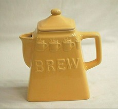 Old Vintage Yellow Ceramic Brew Coffee Tea Pot w Lid Kitchen Tool - £36.43 GBP