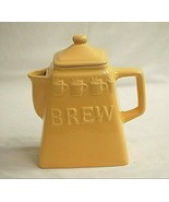 Old Vintage Yellow Ceramic Brew Coffee Tea Pot w Lid Kitchen Tool - £36.65 GBP