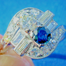 Earth mined Diamond Sapphire Deco Engagement Ring Vintage Toi et Moi setting - £5,063.92 GBP