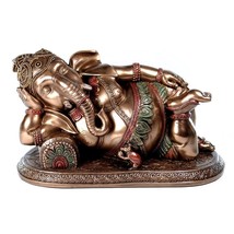 RECLINING GANESHA STATUE Hindu Elephant God Deity Icon High Quality Bron... - $49.95