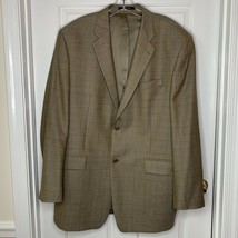 Calvin Klein Mens Blazer Sport Coat Jacket Wool Silk Linen Brown Windowpane MINT - £70.11 GBP