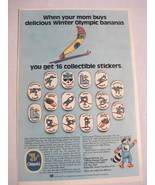 1980 Color Ad Chiquita Brand Bananas Winter Olympic Stickers - £6.33 GBP