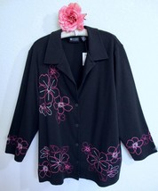 NWT Maggie Barnes Embroidered Jacket 2X Black Ponte Knit Pink Floral Design - £19.97 GBP