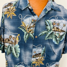 Batik Bay Aloha Hawaiian Shirt XL Blue Tiki Hut Palm Trees Leaves Island Rope - £22.41 GBP