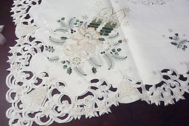 Jin Liu tablecloth poinsettas, bells and candles cutwork border SQ 33x33... - £21.47 GBP