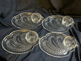 4 Sets Vintage Federal Glass Hospitality Snack Lunch Set Homestead Wheat - £13.42 GBP