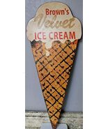 TIN SIGN Brown&#39;s Velvet Ice Cream Cone Distressed Tin Sign 28 H X 12.5 - $901.34 MXN