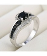 2Ct Lab-Created Black Spinel Swirl Engagement Ring in 14K White Gold Ove... - £71.72 GBP