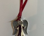 Harvey Lewis Silver Metal Christmas Tree Ornament red ribbon Angel Beaut... - $11.83