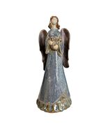 VTG Blue Ceramic Angel Figurine Hand Glazed Wings Holding Heart - $21.60