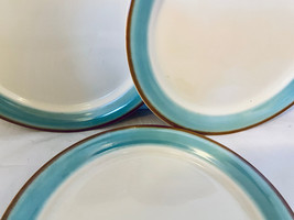 3 Corning Corelle Vintage Aqua Blue Brown Rim Dinner Plates 10-1/4&quot; - £28.31 GBP