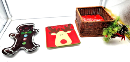 Christmas Holiday Gingerbread Man Reindeer Serving Tray &amp; Napkin Holder - $18.00
