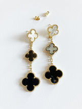 Mixed mother of Pearl and Onyx Tripple-drop Earrings in Gold - £78.69 GBP