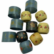 Wood and Metal Napkin Rings Hand Painted Lot of 11 Florals Hearts Pineapples - £23.25 GBP