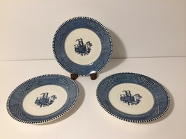 3 Currier and Ives Small Plates Saucers Royal China Blue and White 6&quot; - £4.02 GBP