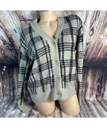 NEW Joie Womens Size Medium Brown Black Cardigan Button Up Sweater Plaid Top - $37.99