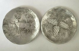 Wendell August Forge Coasters Woods Scene Deer, Pinecones 3.5&quot; Pewter Set/2 - £15.92 GBP