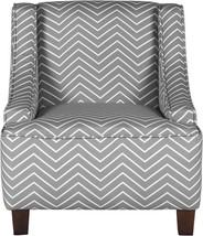 HomePop Youth Upholstered Swoop Arm Accent Chair, Grey and White Chevron - £148.61 GBP