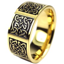 Norse Knotwork Ring Gold PVD Plated Stainless Steel Viking Celtic Wedding Band - £12.59 GBP