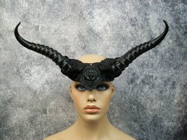 Black Horned Goddess Headpiece Goat Horns Ram Gothic Mythical Creature C... - £22.50 GBP